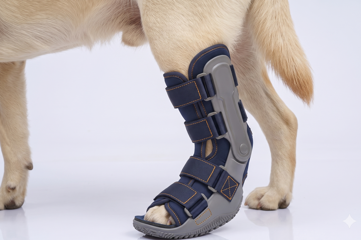 Perro con soporte en una articulación
