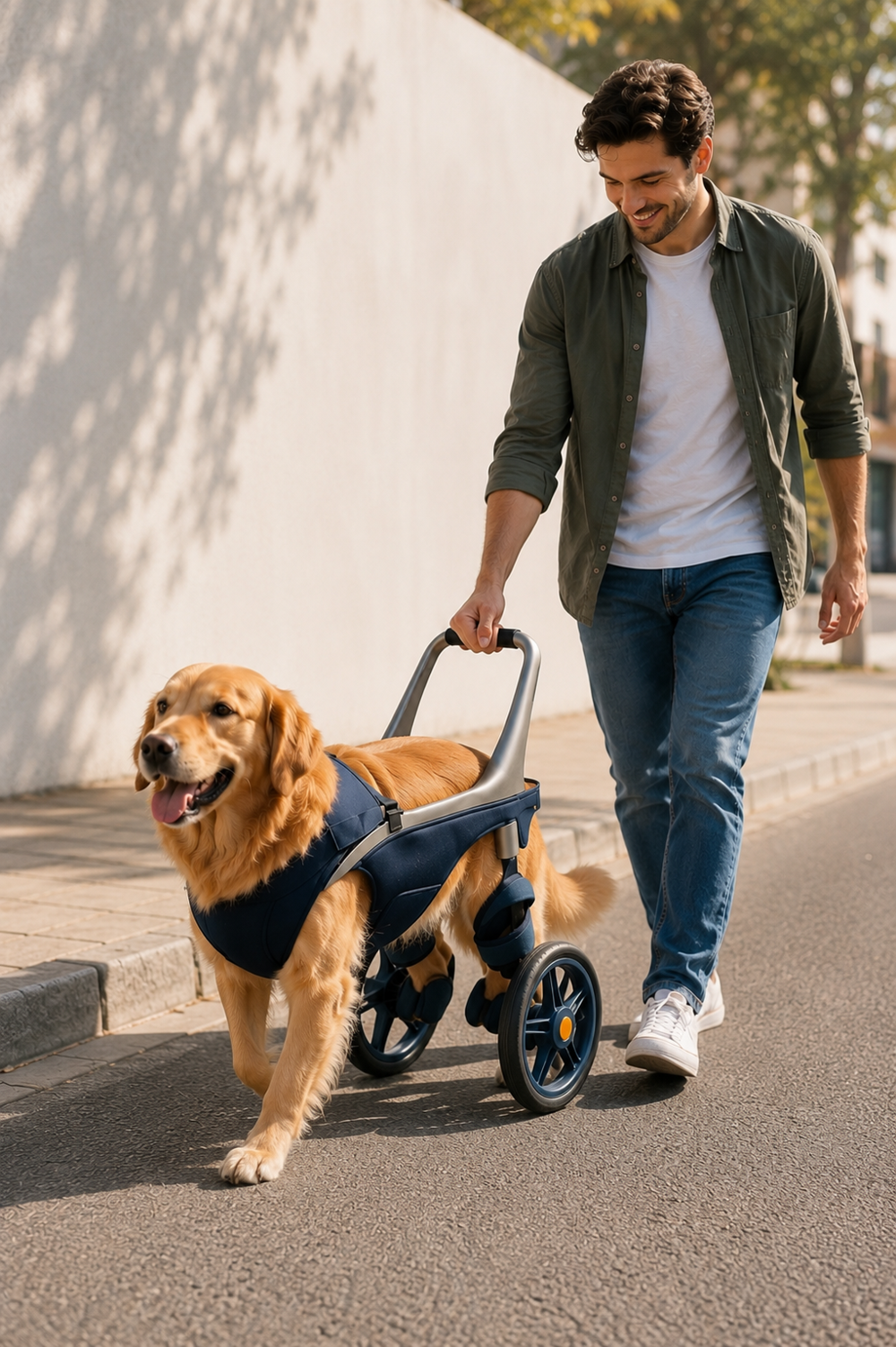 Perro utilizando un dispositivo de movilidad Ache
